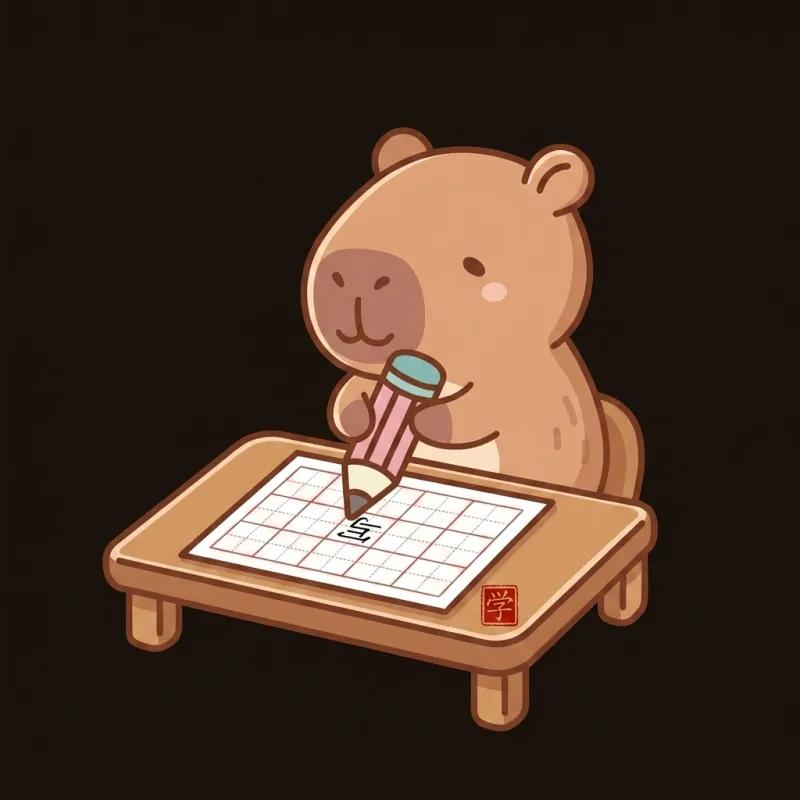 Linh vật capybara của XieHanzi đang luyện viết chữ Hán