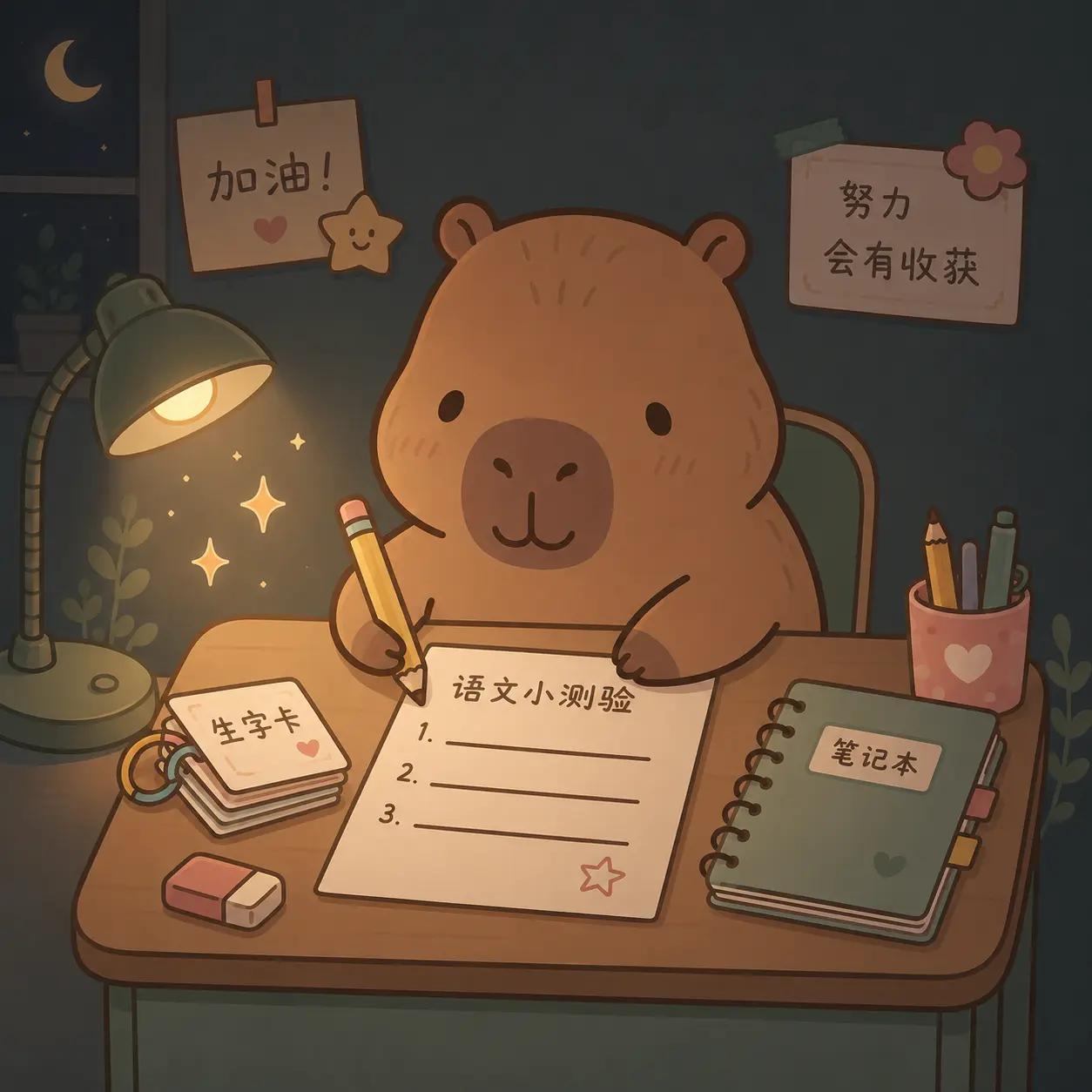 Capybara đang làm bài kiểm tra tiếng Trung