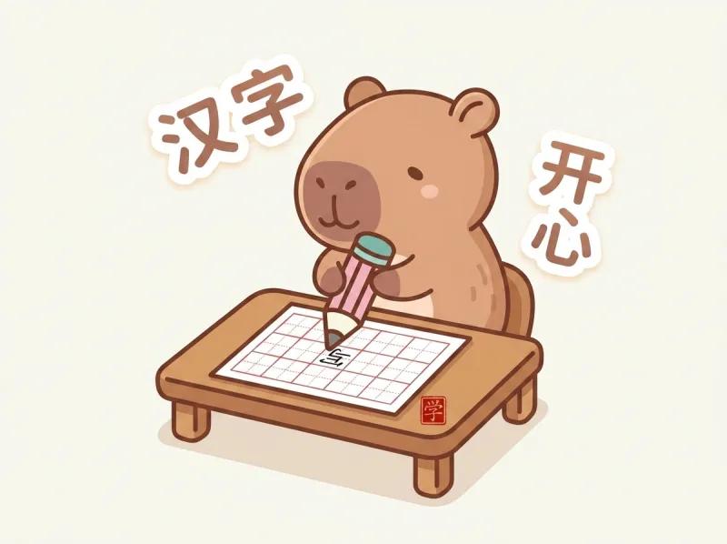 Linh vật capybara của XieHanzi đang luyện viết chữ Hán