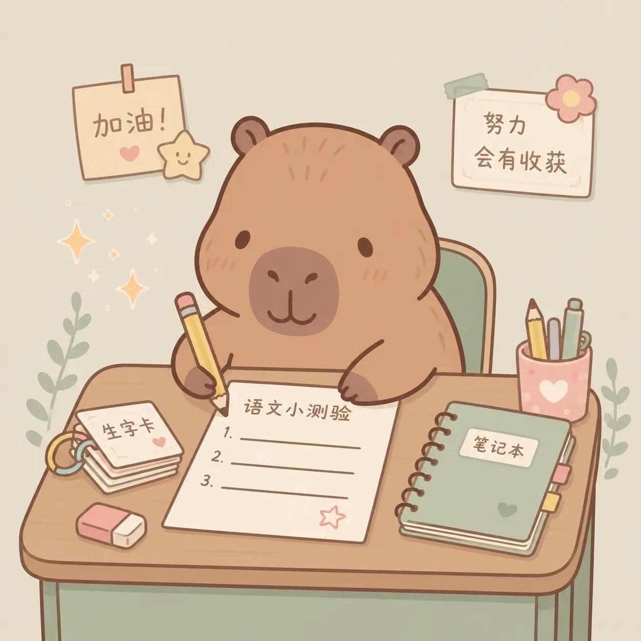 Capybara đang làm bài kiểm tra tiếng Trung